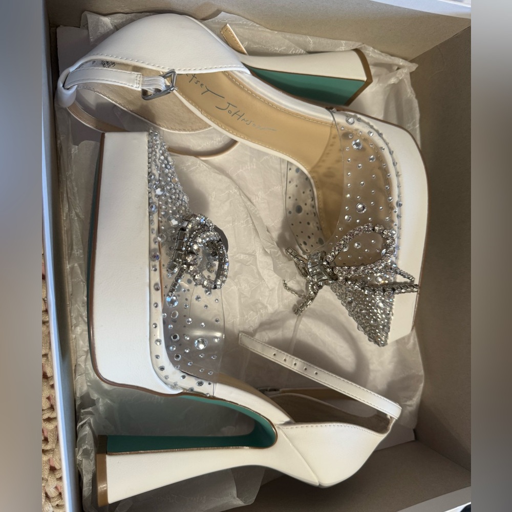 Betsey Johnson White Crystal Platform Heels